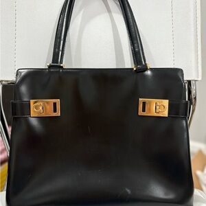 Salvatore Ferragamo Gancini Buckle Tote (Black) Leather Bag